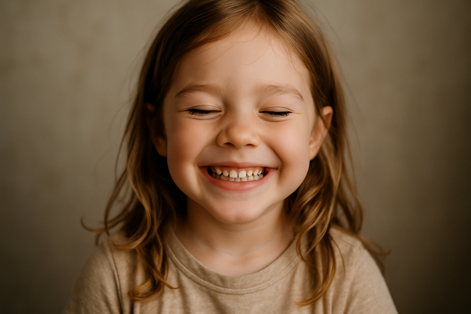 child smiling with closed eyes